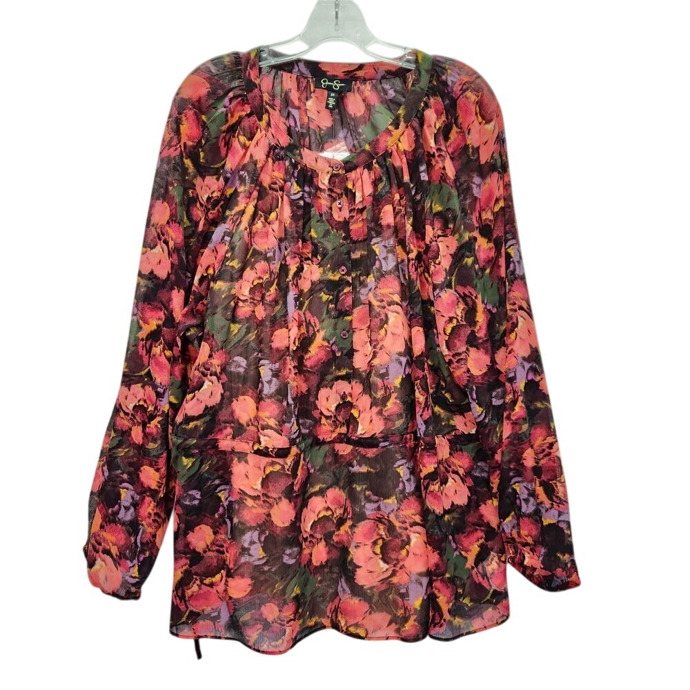 Jessica Simpson Blouse Womens 3X Plus Posy Symphony Marjorie Peach Tank Floral